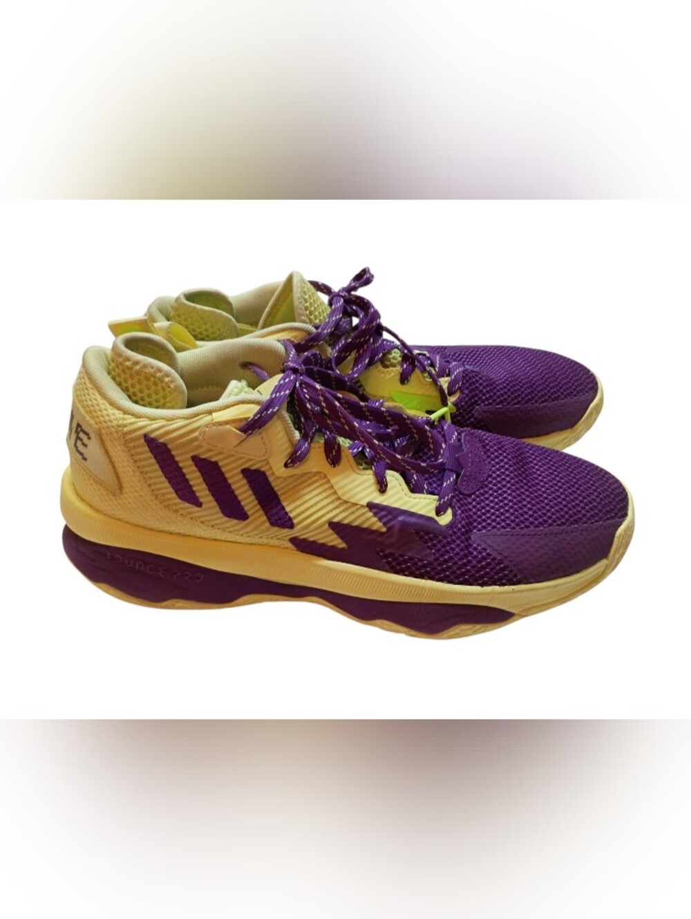 Adidas Dame 8 Basketball Shoes GY0383 Men's Size 8.5 Yellow Purple 4th QTR K.O.